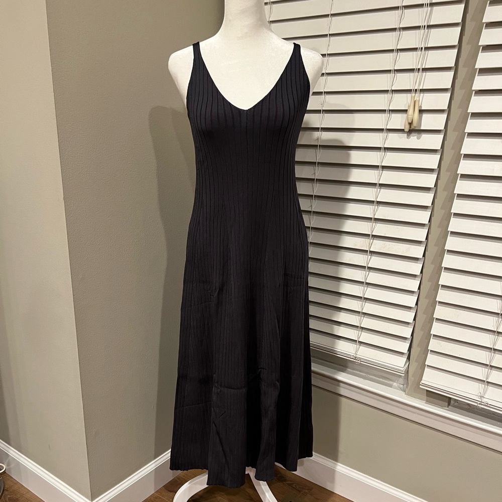 NWT H&M strapless flared navy blue ribbed knit dress S